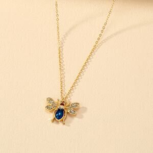 Honey Bee Gold Pendant Necklace Charm Chain Style Crystal Fashion Jewelry Blue